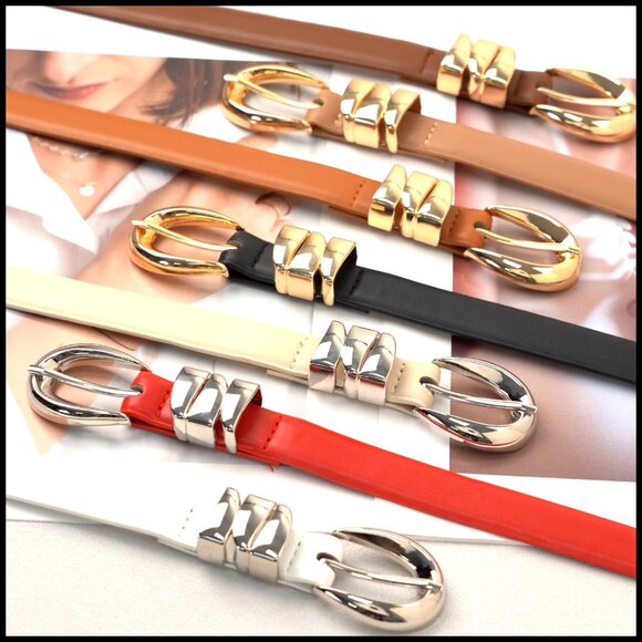 Skinny Leather Belt Gold Buckle Minimal Chic Classic Trendy Waist Accessory main image 7
